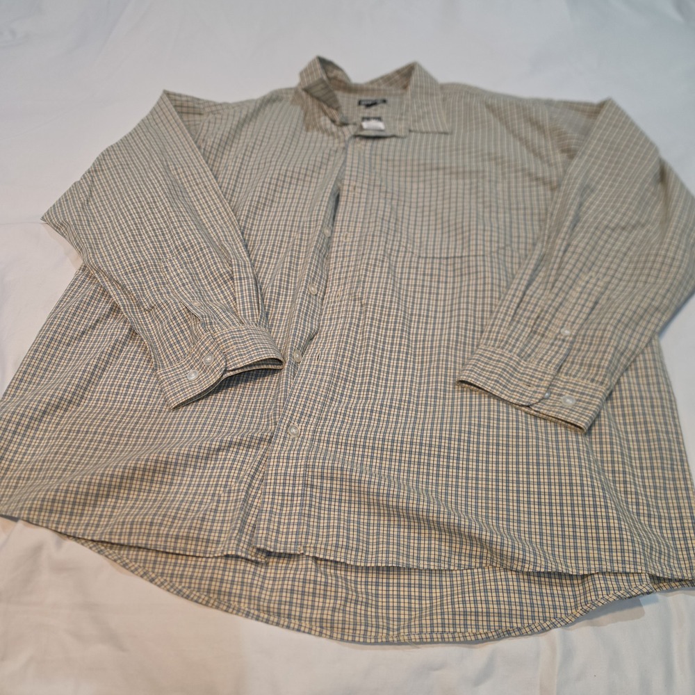 BKE Button Down Shirt Mens XL Blue Yellow Plaid Excellent Cotton Long Sleeve